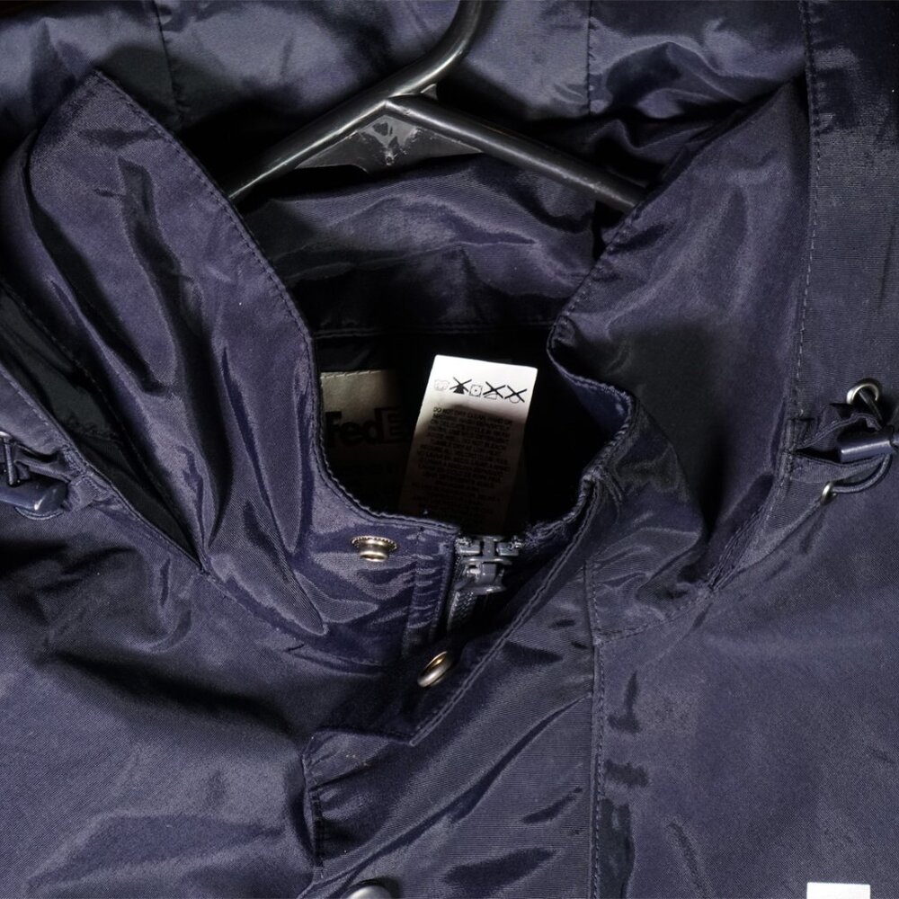 FedEx Stan Herman Hooded Heavy Windbreaker Reflective Jacket Medium Unisex Navy - Picture 8 of 15